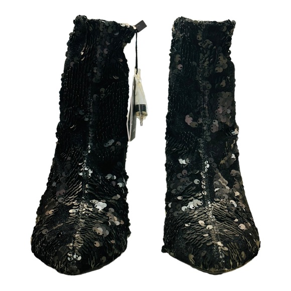 Zara Sequin Fabric / Velvet Ankle Boots - Black - Picture 7 of 15